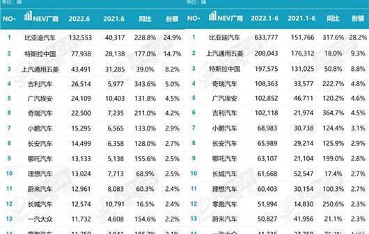 BYD, Tucki, Weilai, Tesla, Volkswagen